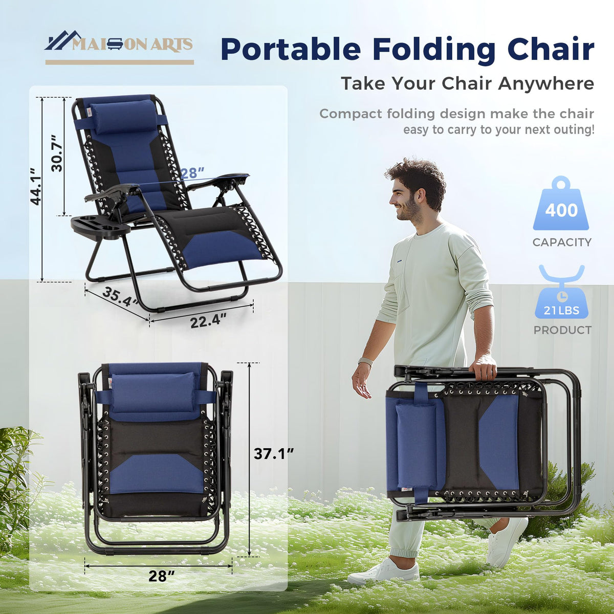 Foldable Zero Gravity Chair Set of 2 Blue I71868