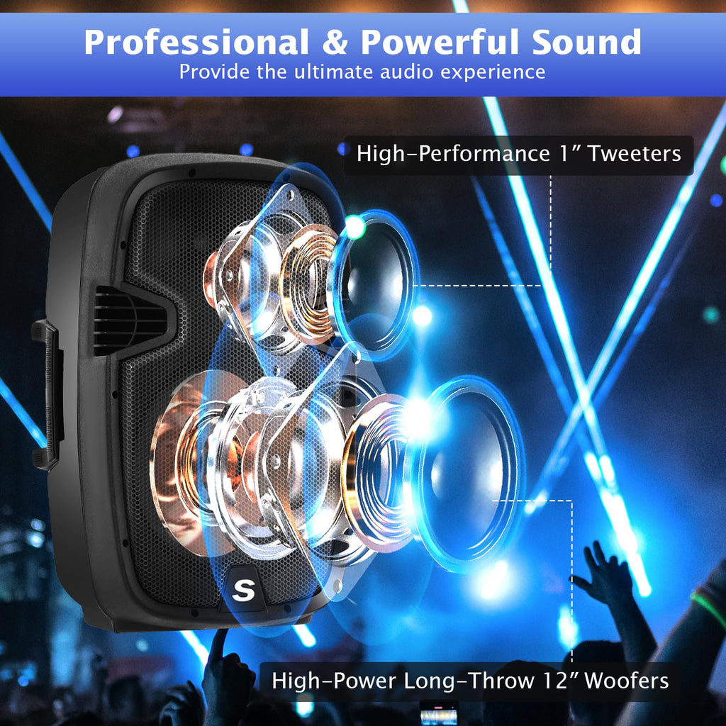2000W 12" Portable Powered Speakers with Stands G563