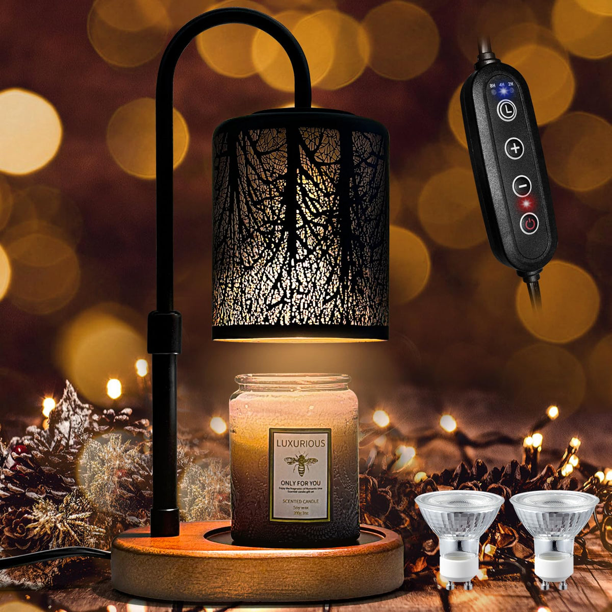 Black Adjustable Height Electric Candle Warmer with Timer and Dimmer A602564