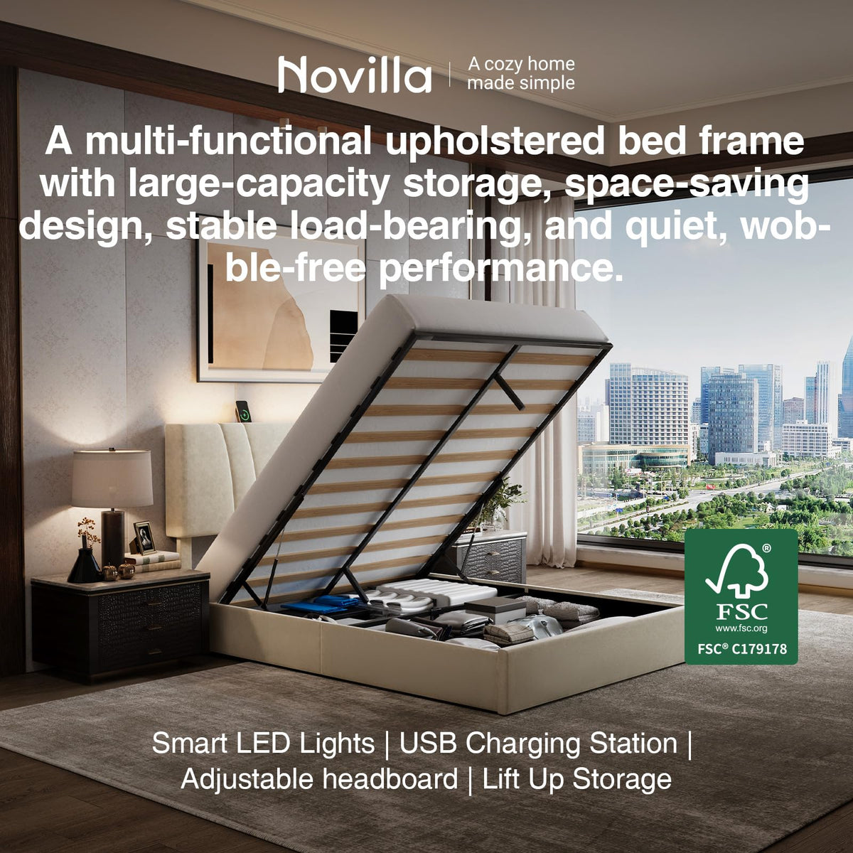 White Queen Lift Up Storage Bed Frame T214