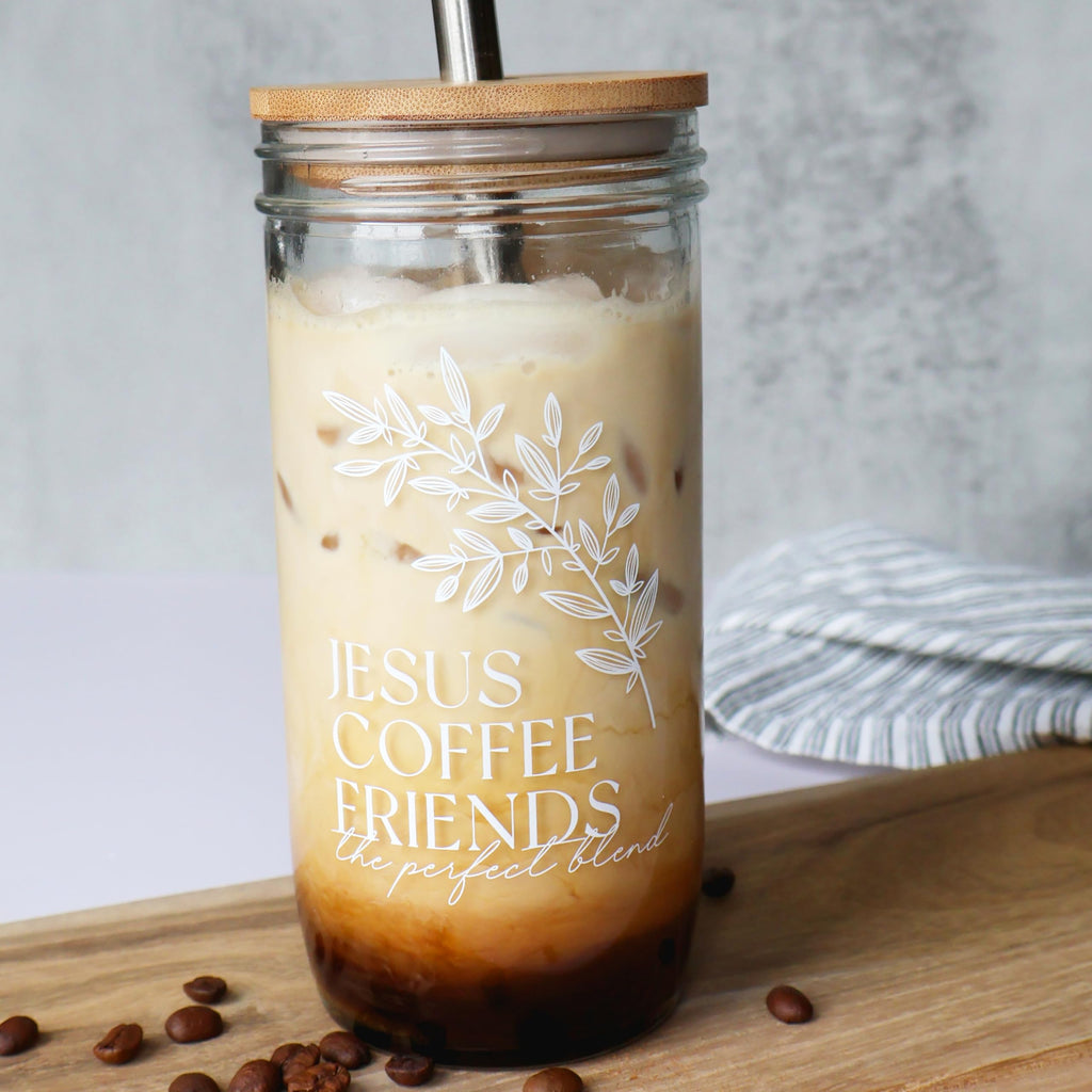 Glass Cup with Acacia Lid and Stainless Steel Straw 22 Ounce U8261