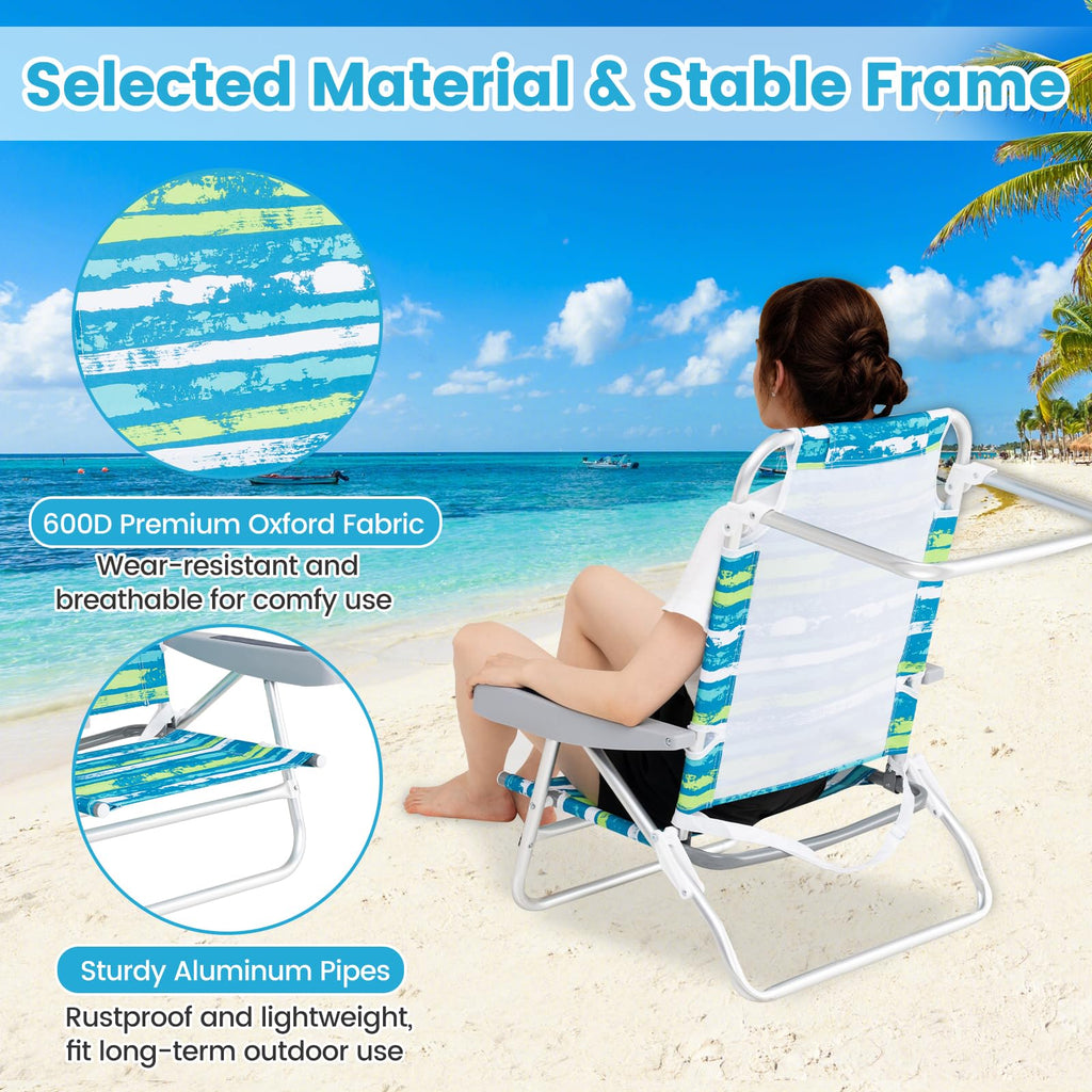 2Pcs Folding Camping Chair with Adjustable Backrest, Cup Holder & Headrest, Green J51574