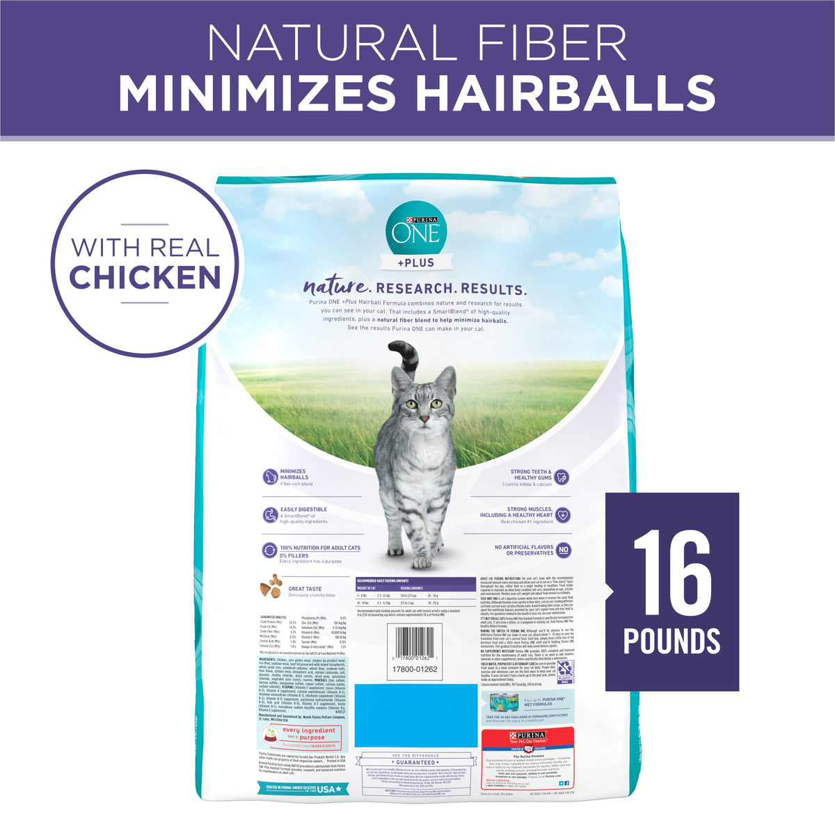 Natural Hairball Control Dry Cat Food, 16 lb Bag U126475