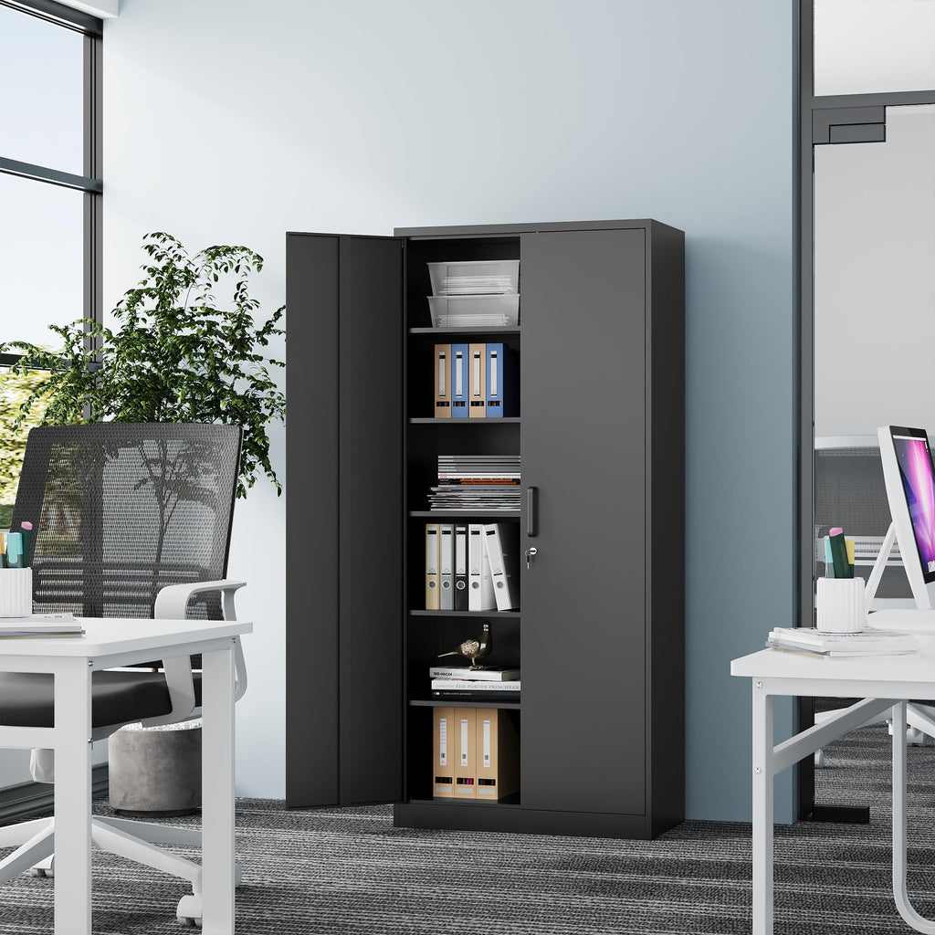 71” Tall Black Steel Storage Cabinet with Lockable Doors and Adjustable Shelves B586