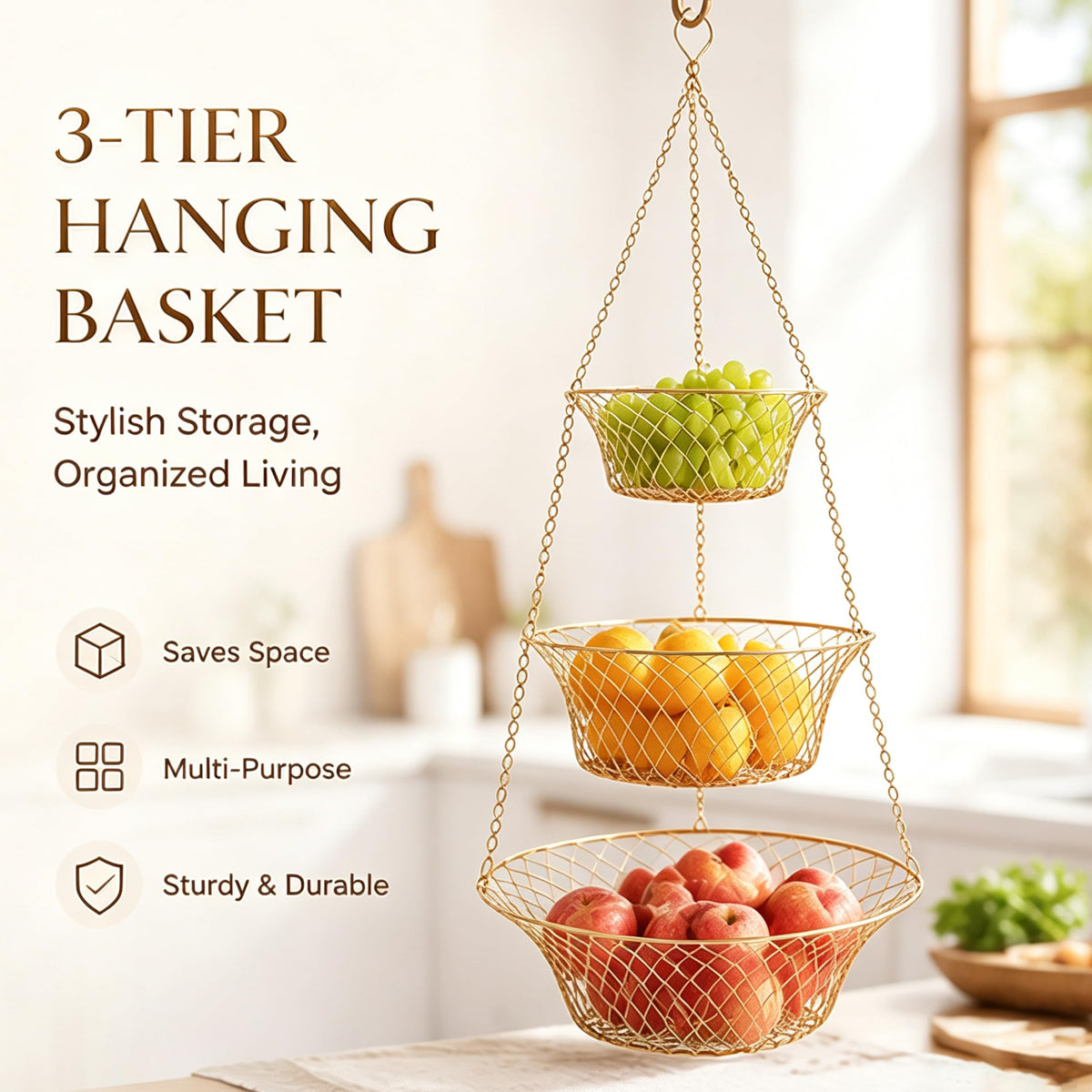 3-Tier Copper Hanging Basket N91732