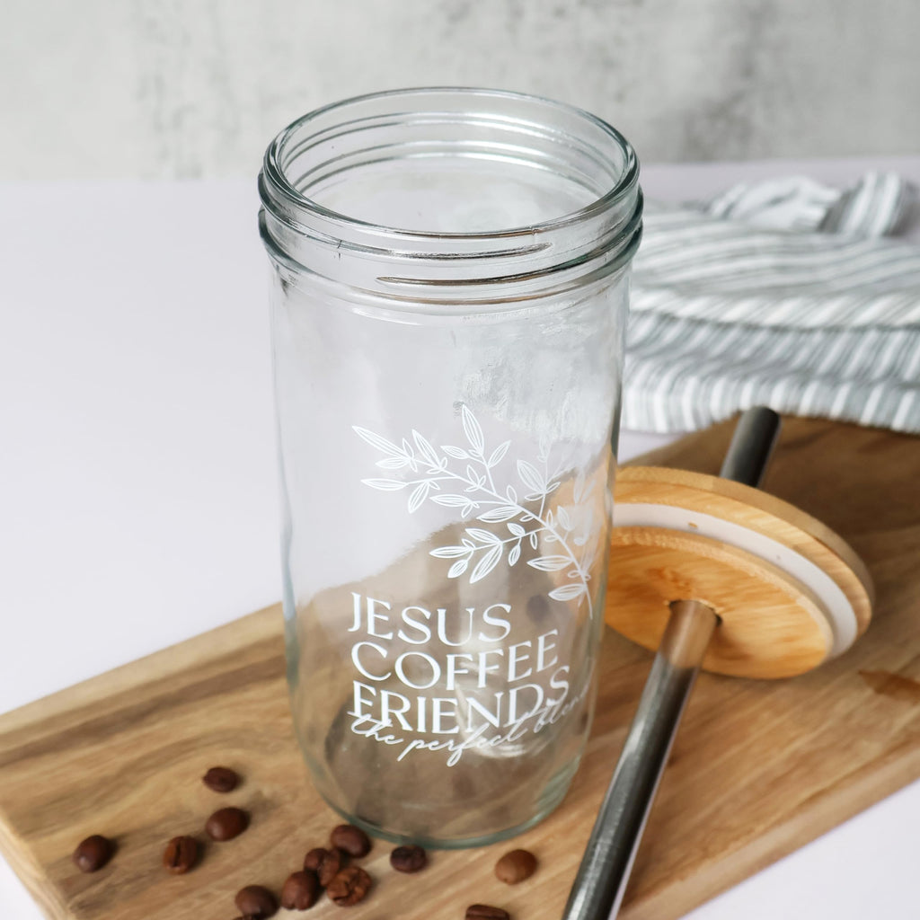 Glass Cup with Acacia Lid and Stainless Steel Straw 22 Ounce U8261