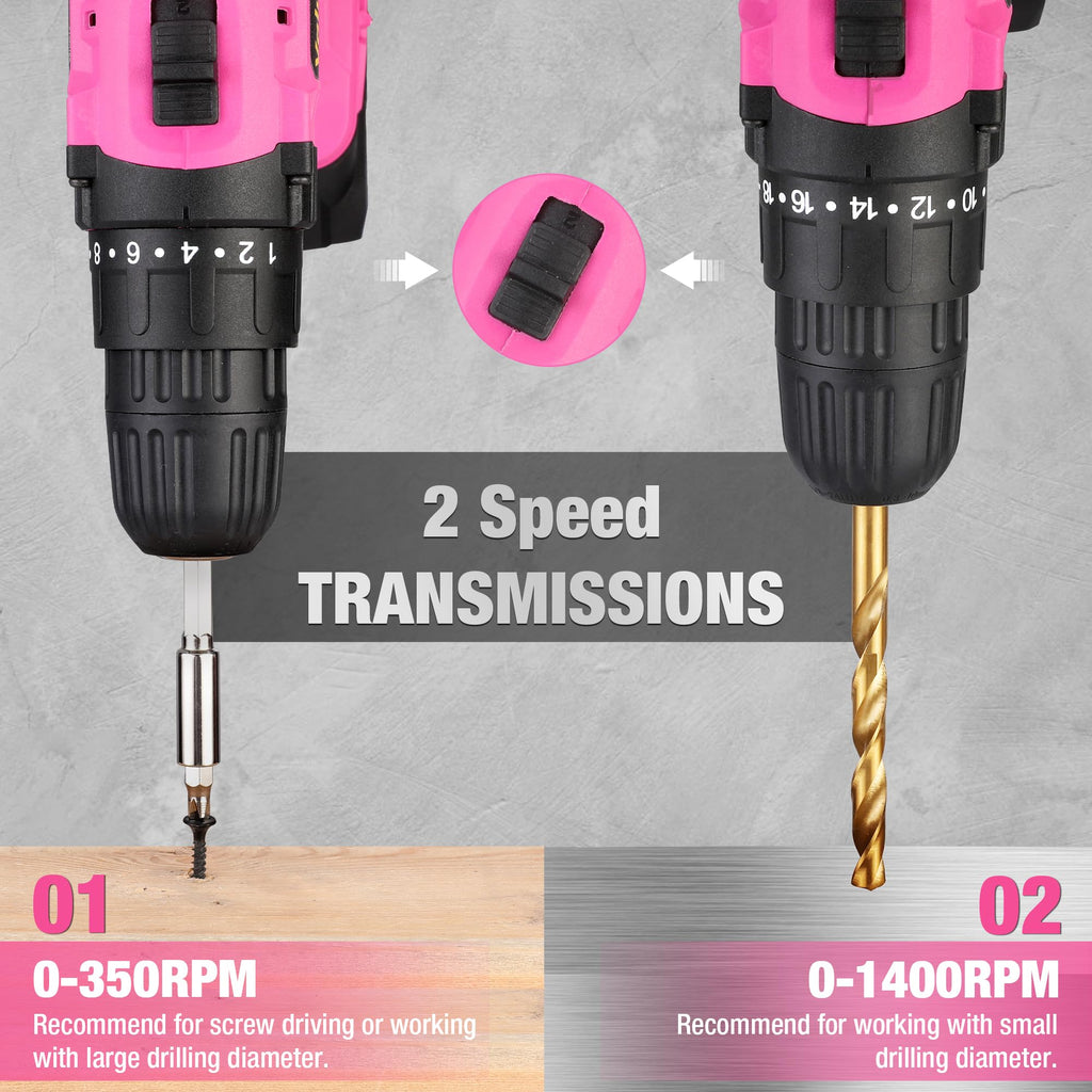 Pink 20V Cordless Drill Set with Battery and Charger Y813