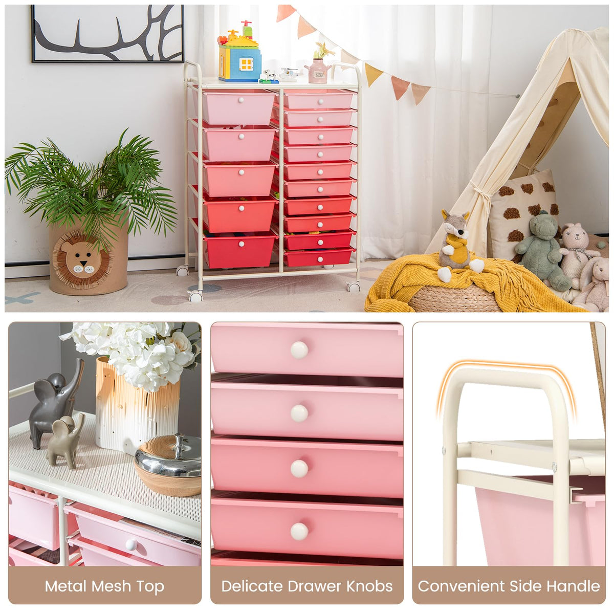 15 Drawer Multicolor Rolling Storage Cart D716262
