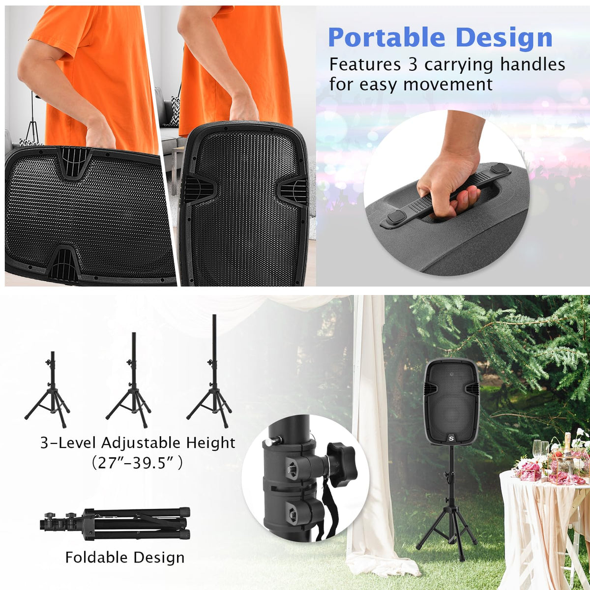 2000W 12" Portable Powered Speakers with Stands G563