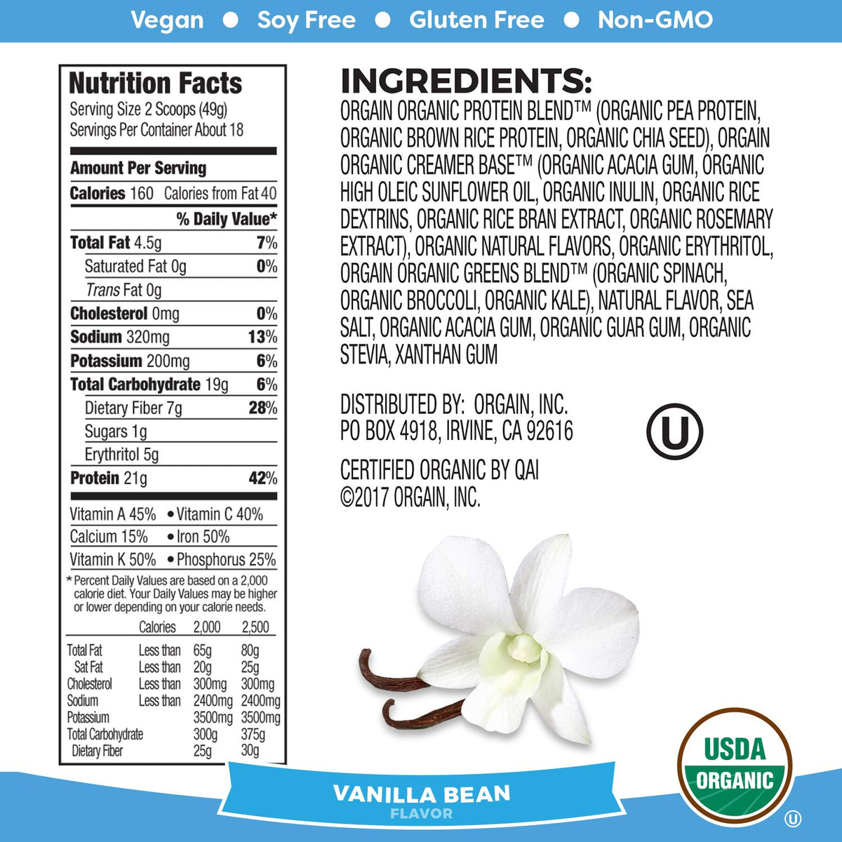 Organic Vegan Protein Powder + Greens Vanilla Bean L762