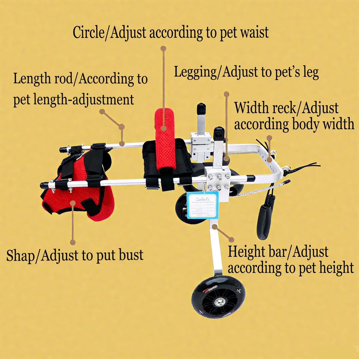 Adjustable 2 Wheels Pet Wheelchair D786