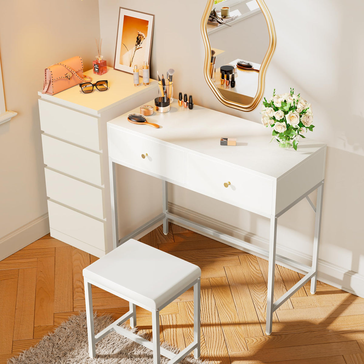 White Desk with 2 Drawers V1865