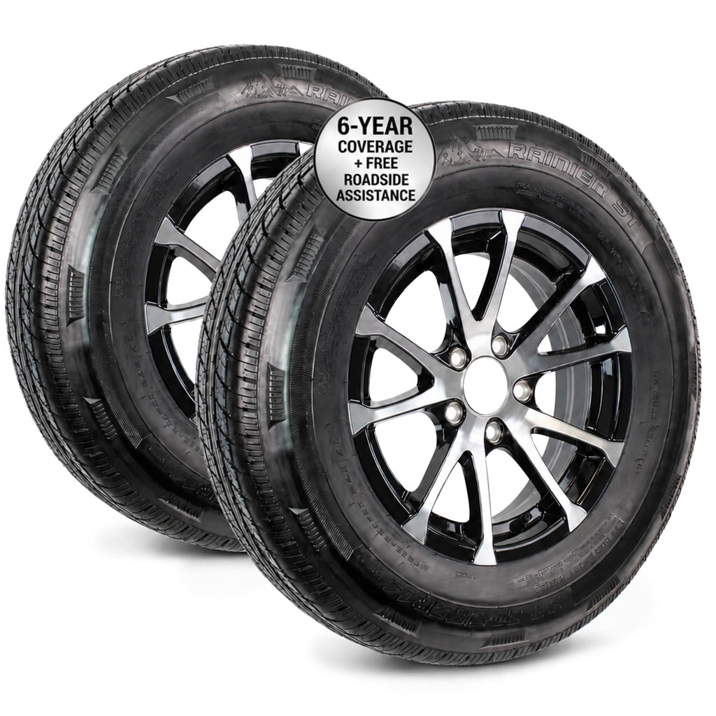 2-Pack Radial Trailer Tire Rim Assembly ST205/75R15 5 Lug Black E612