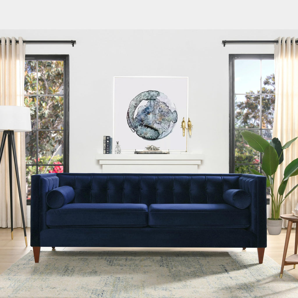 Navy Blue Velvet Tufted Sofa Y79388