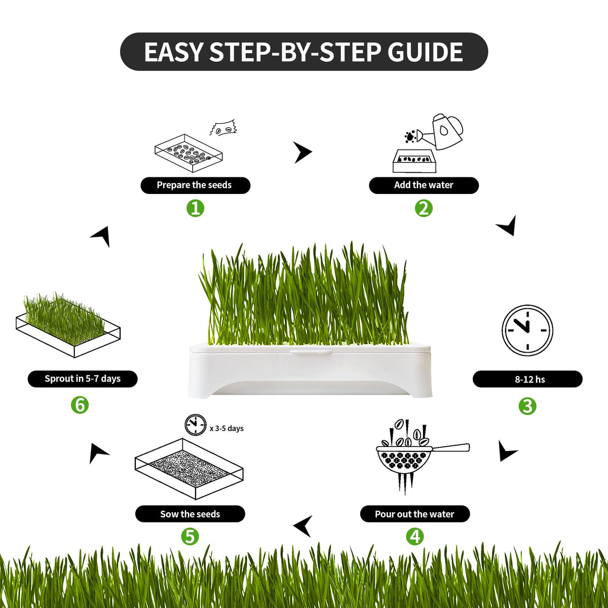 Cat Grass Kit with Organic Seeds Mix and Hydroponic Sprout Tray R7903