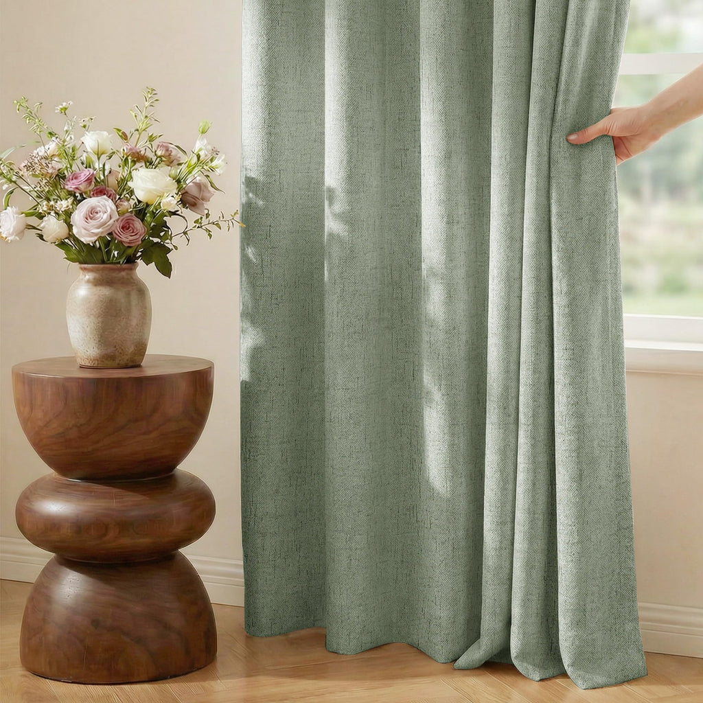 100% Blackout Linen Sliding Door Curtains, Sage Green, 1 Panel M870516