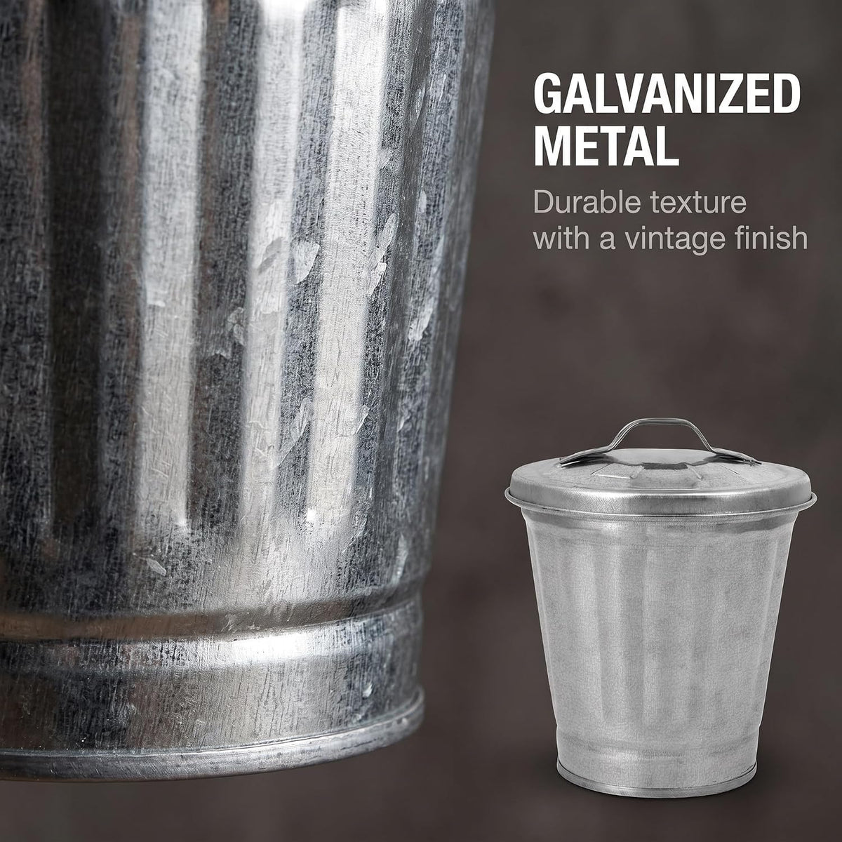 Silver Mini Galvanized Trash Can with Lid D373961