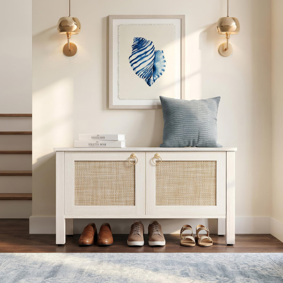 Rattan Storage Bench with 2 Safety Hinges Q1843