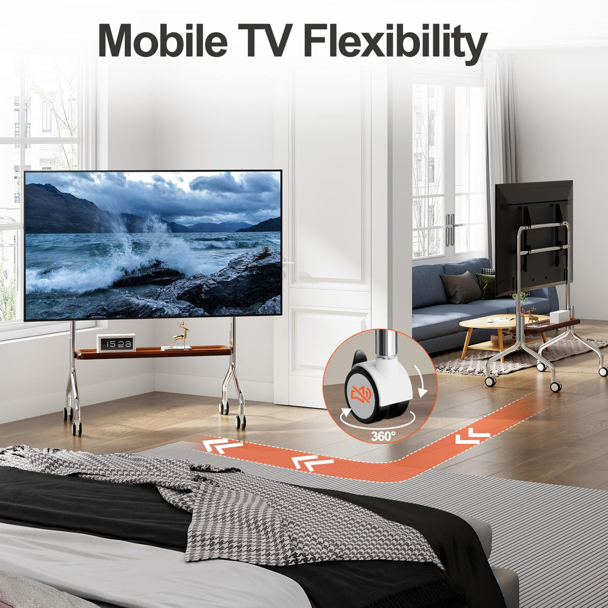 Rolling TV Stand for 32-75" TVs with Shelf I387