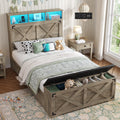 Oak Gray Wood Twin Size Bed Frame with Storage Headboard and Charging Station G498537