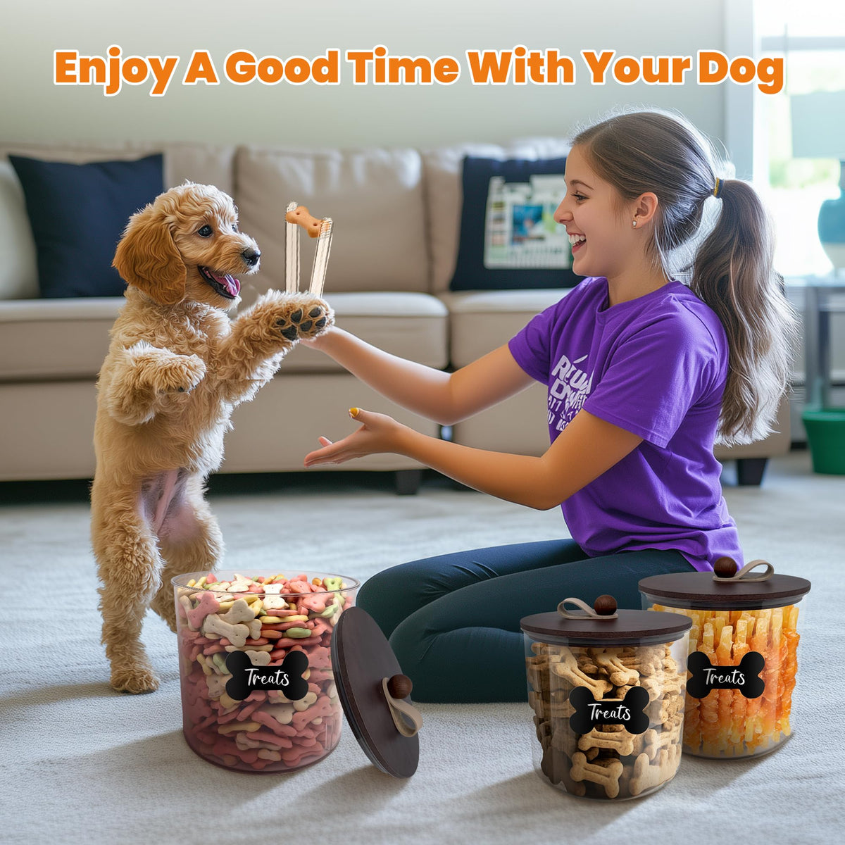 3 Pack Airtight Dog Treat Containers with Bamboo Lids A211304
