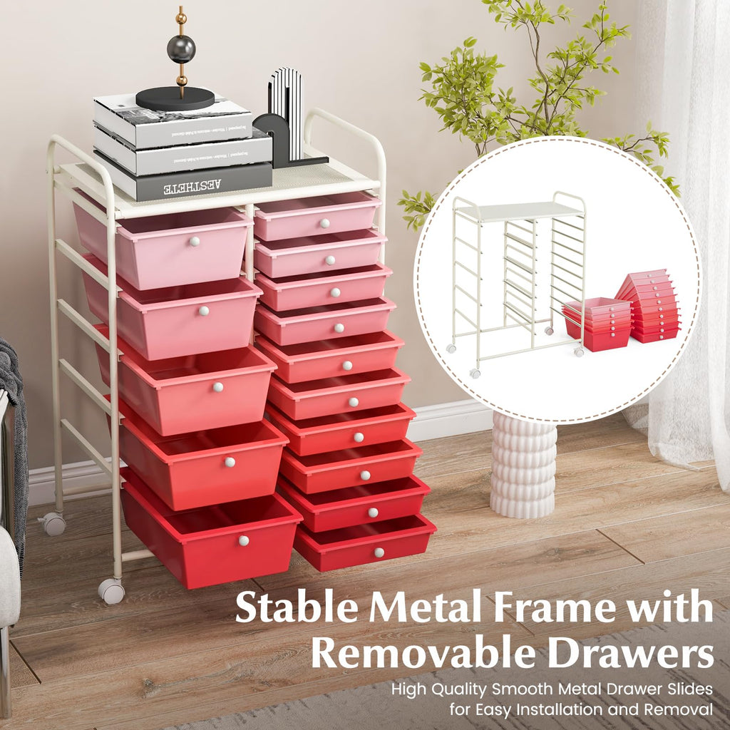 15 Drawer Multicolor Rolling Storage Cart D716262