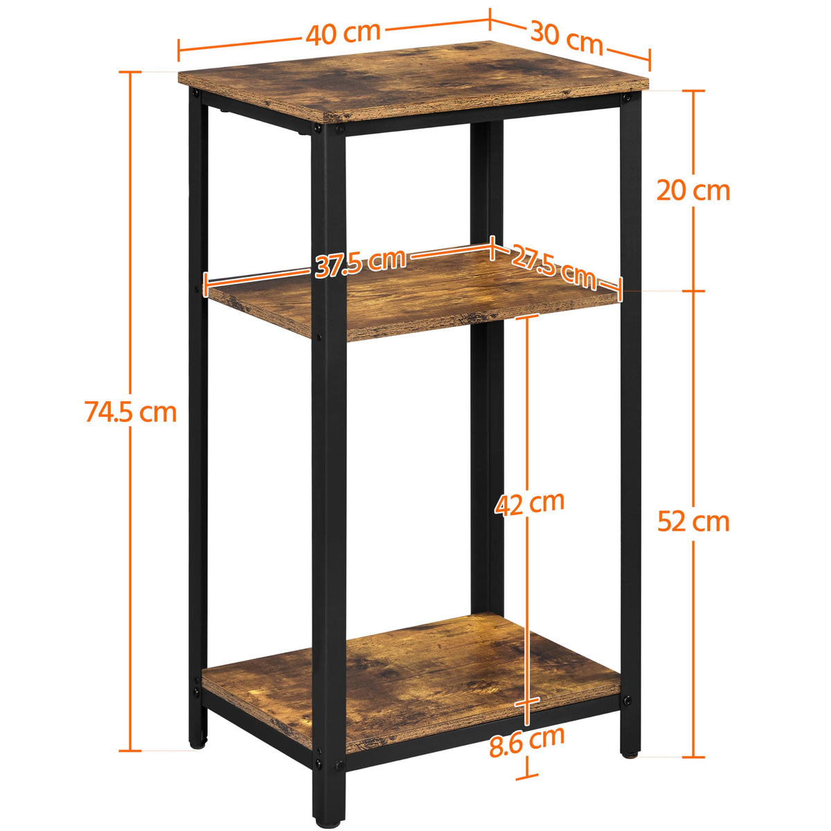 30 Inch 3-Tier Narrow Side Table S842491