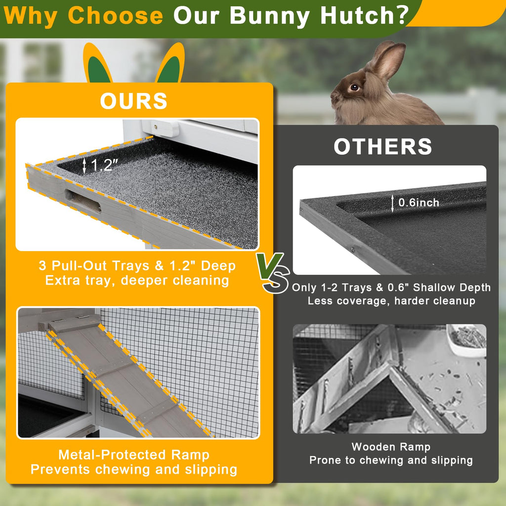 Large Rabbit Hutch with Run 2-Story Bunny Cage 6 Wheels Y228