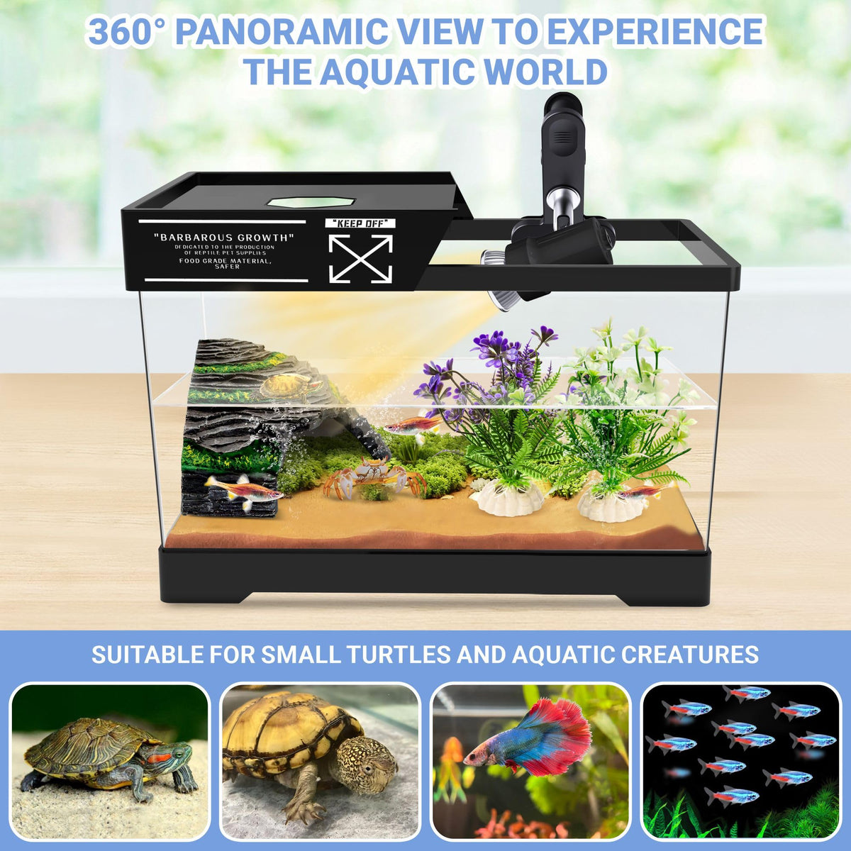 Mini Turtle Tank Kit with Adjustable Lamp and Lid K53349