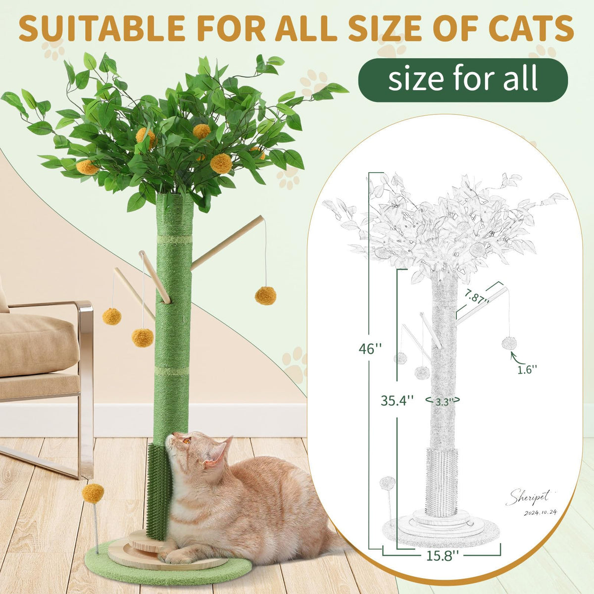 46" Tall Natural Sisal Cat Scratching Post J122129