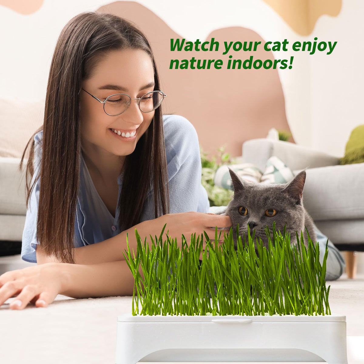 Cat Grass Kit with Organic Seeds Mix and Hydroponic Sprout Tray R7903