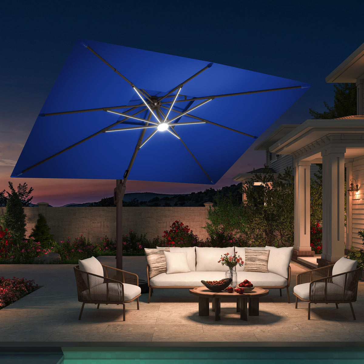 10 X 13 FT Cantilever Patio Umbrella with Base & Lights L919568