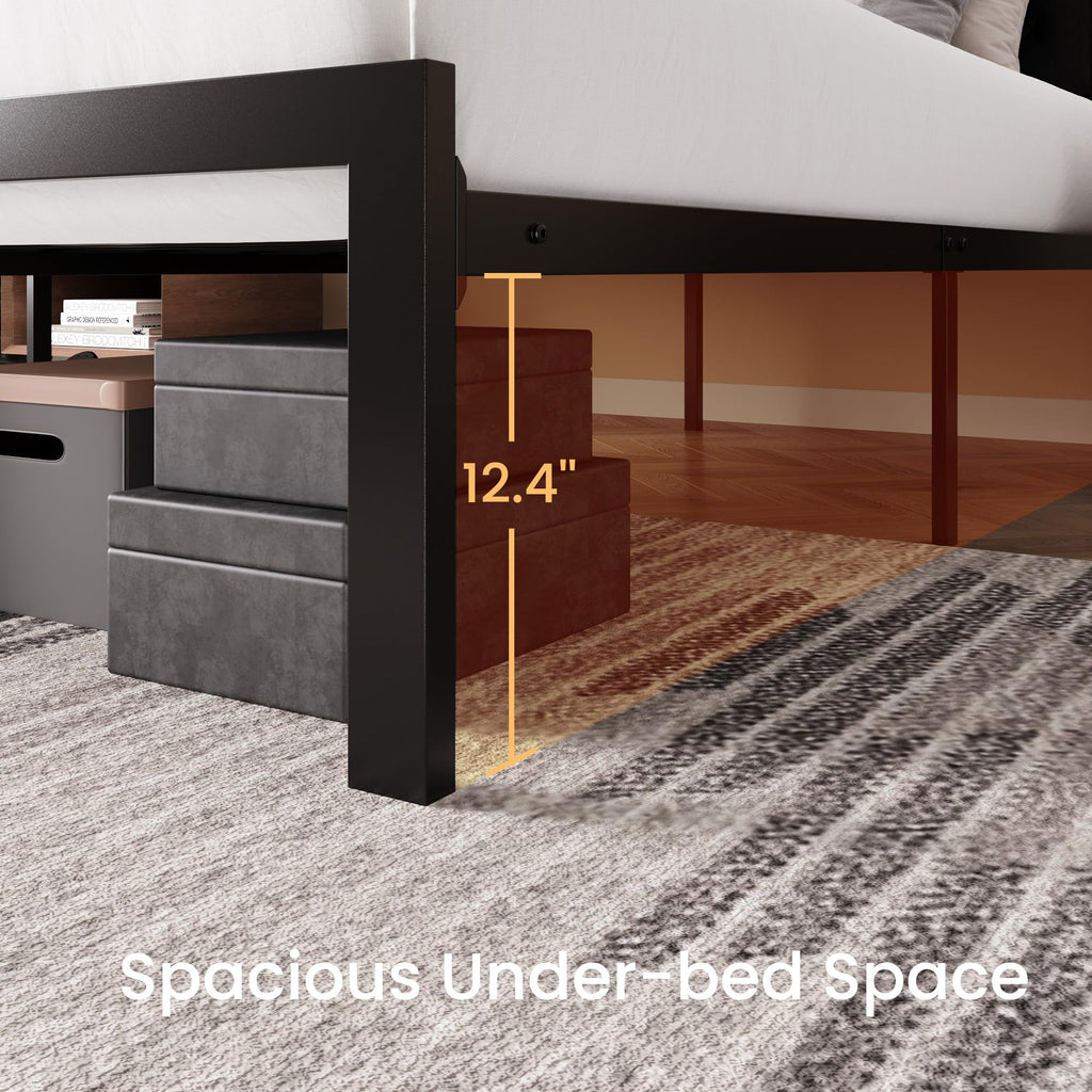 Twin Size Metal Bed Frame with Linen Tufted Headboard K938621