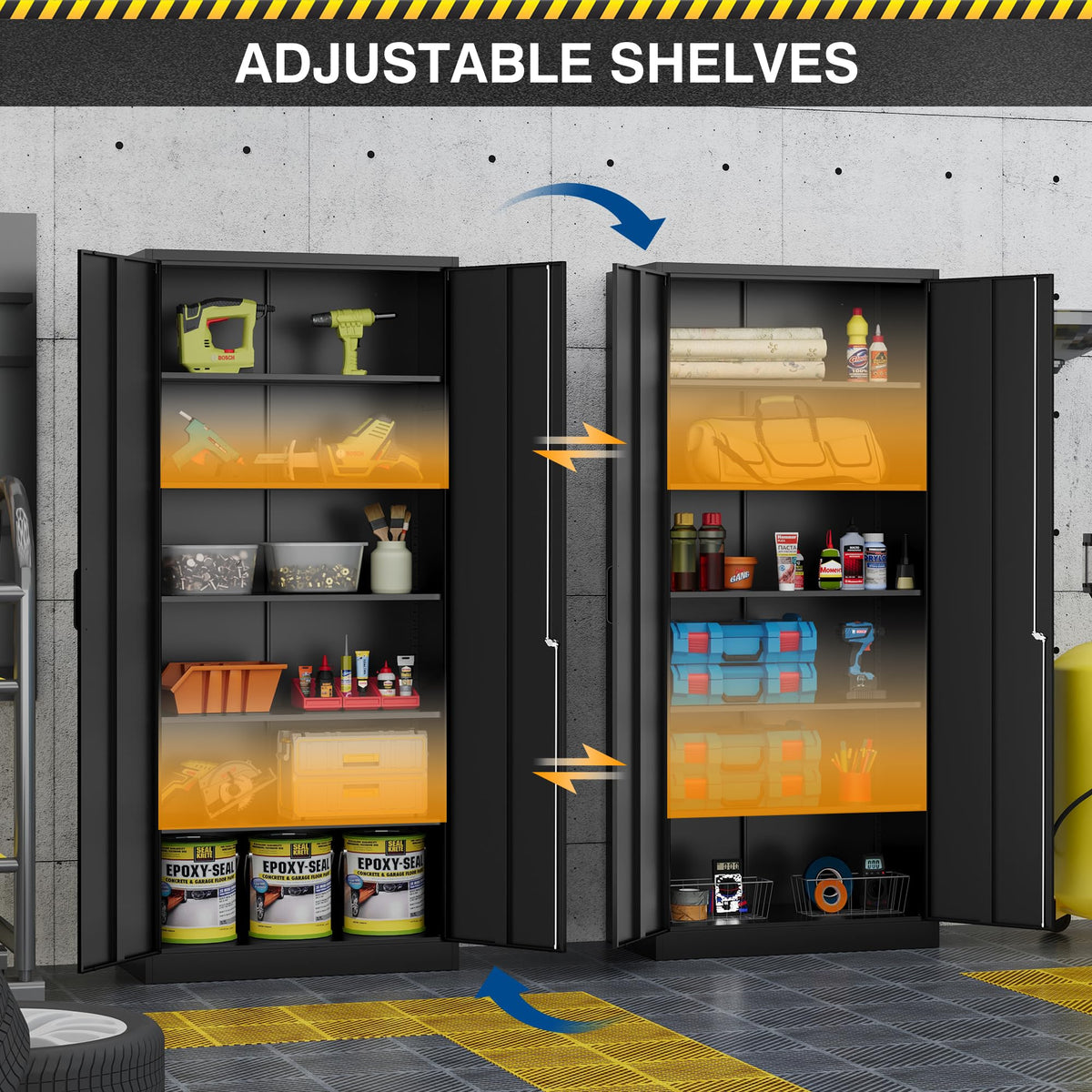 71” Tall Black Steel Storage Cabinet with Lockable Doors and Adjustable Shelves B586