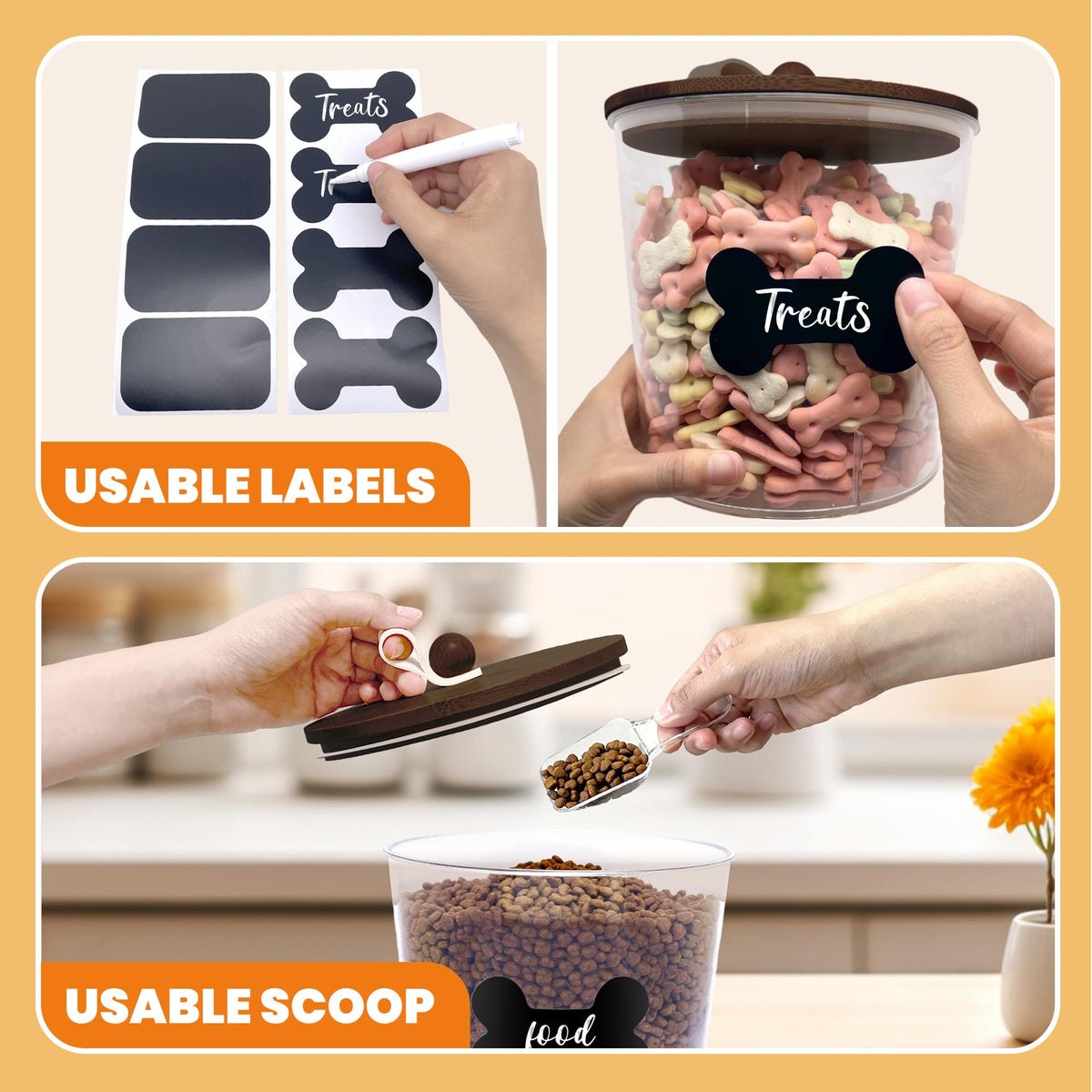 3 Pack Airtight Dog Treat Containers with Bamboo Lids A211304
