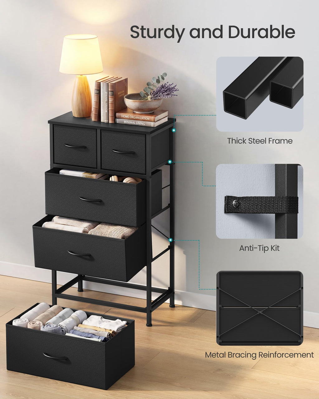 Tall Dresser with 5 Fabric Drawers O92864