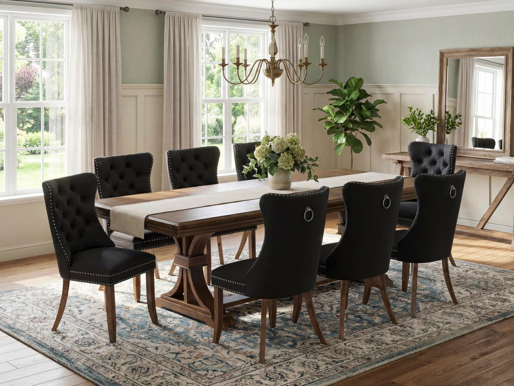 9 Piece Dining Table Set with 8 Dark Grey Polyester Chairs Q878