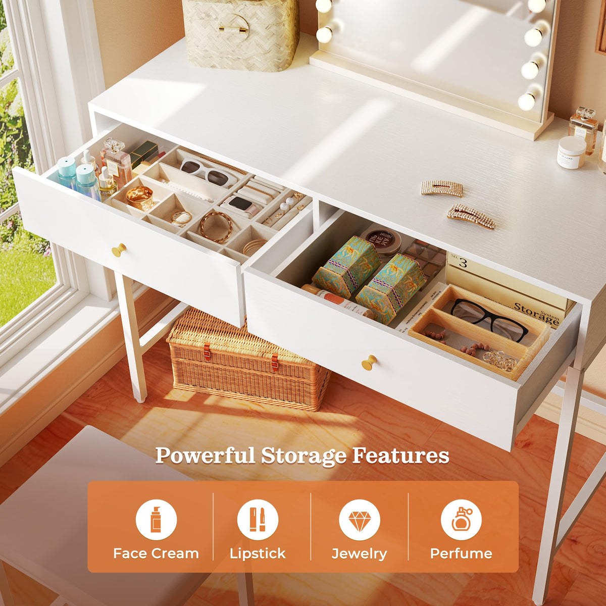 White Desk with 2 Drawers V1865