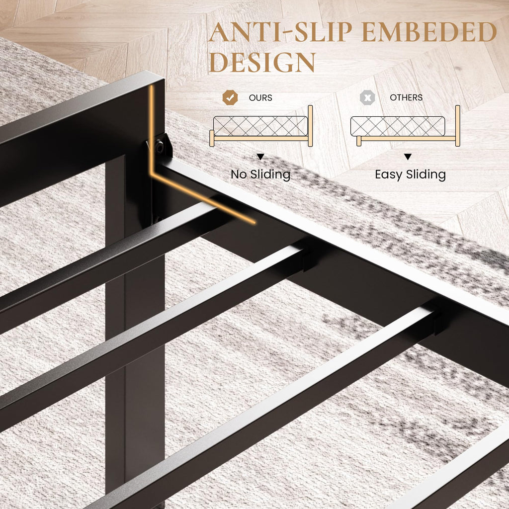 Twin Size Metal Bed Frame with Linen Tufted Headboard K938621