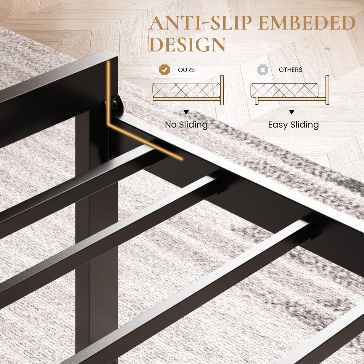 Twin Size Metal Bed Frame with Linen Tufted Headboard K938621