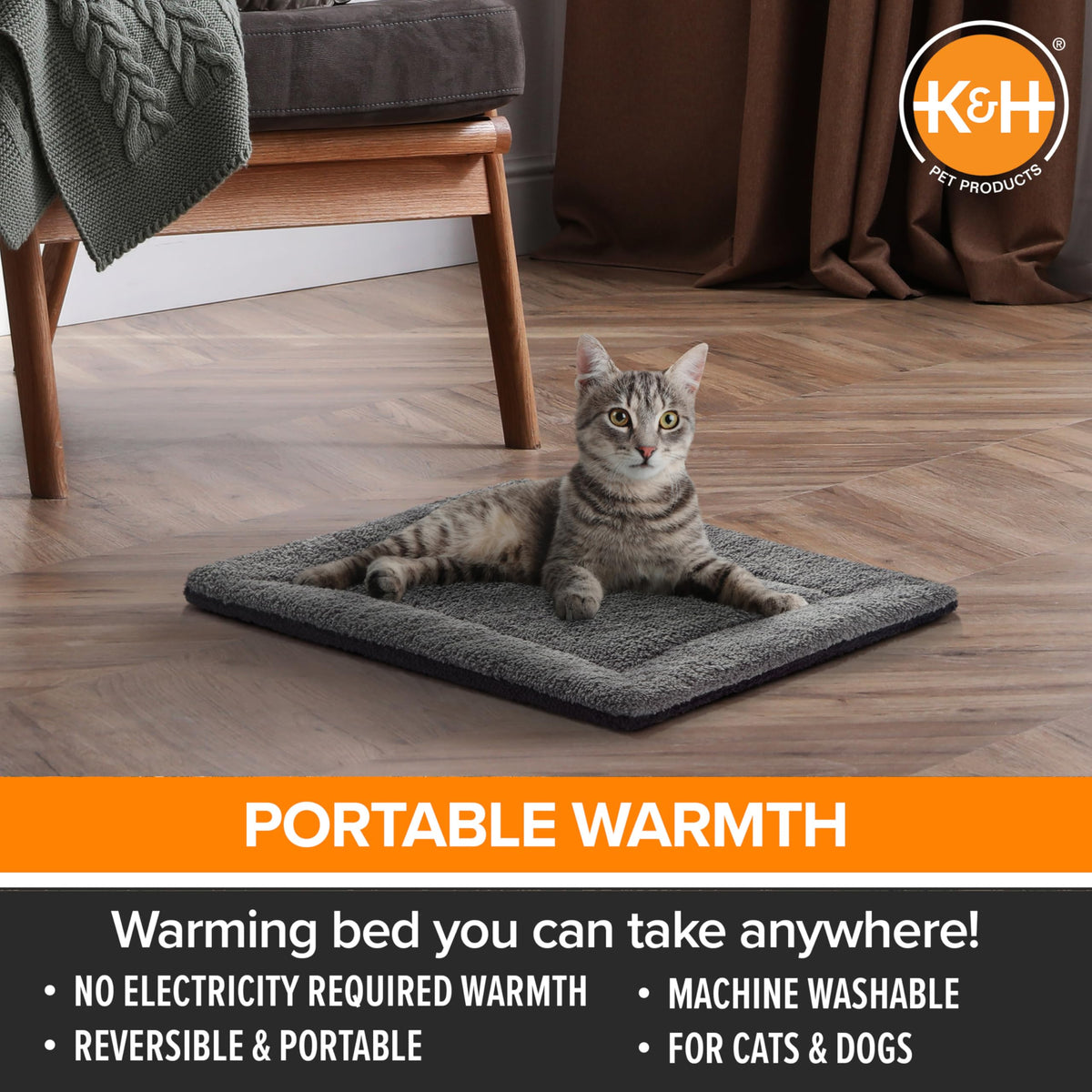 Self-Warming Cat Bed Pad Small 21 X 17 Gray Black D215857