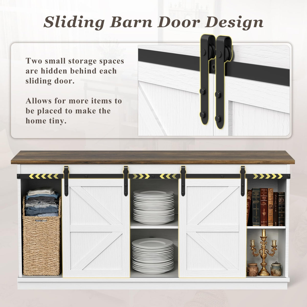 White Farmhouse TV Stand with Sliding Barn Doors O96630