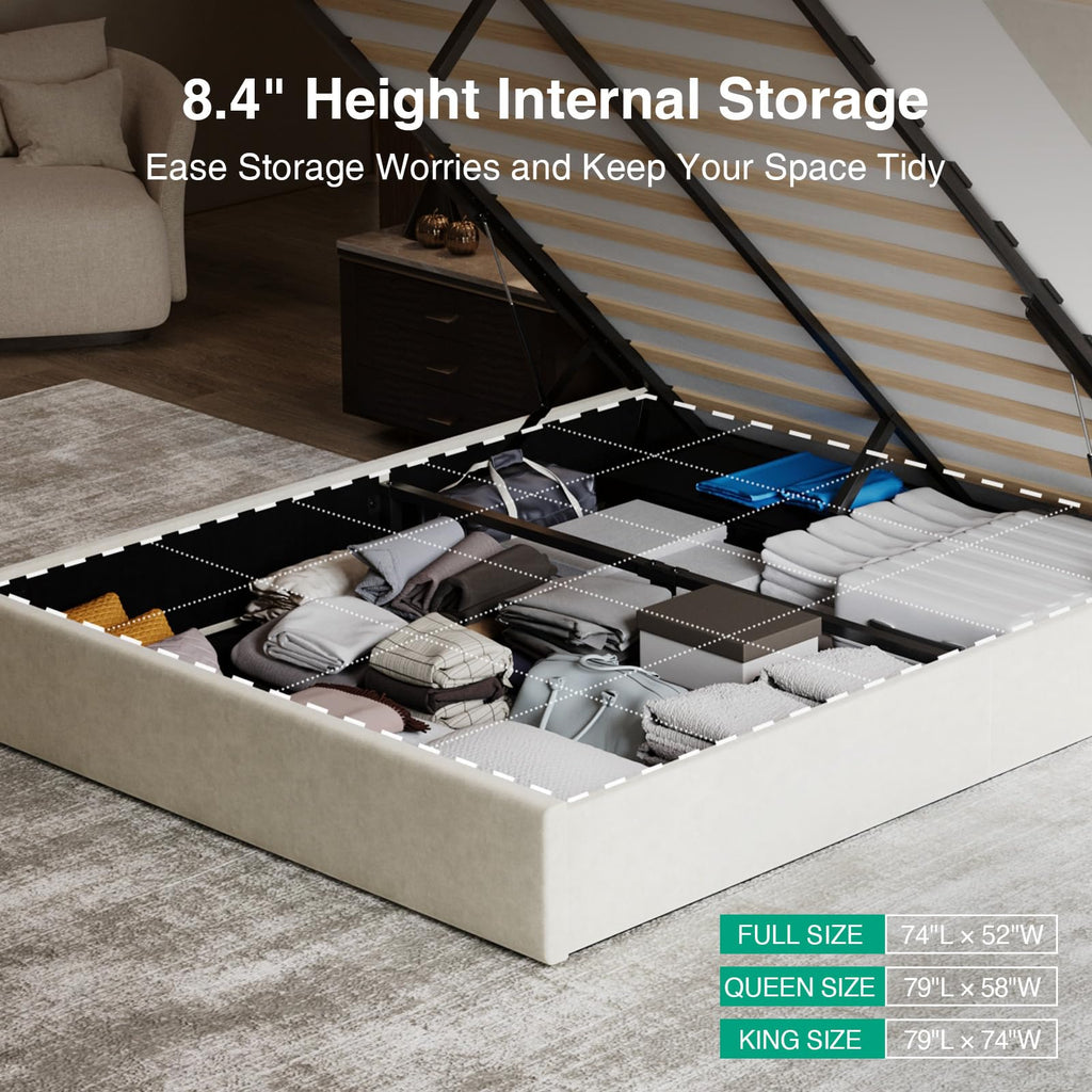 White Queen Lift Up Storage Bed Frame T214
