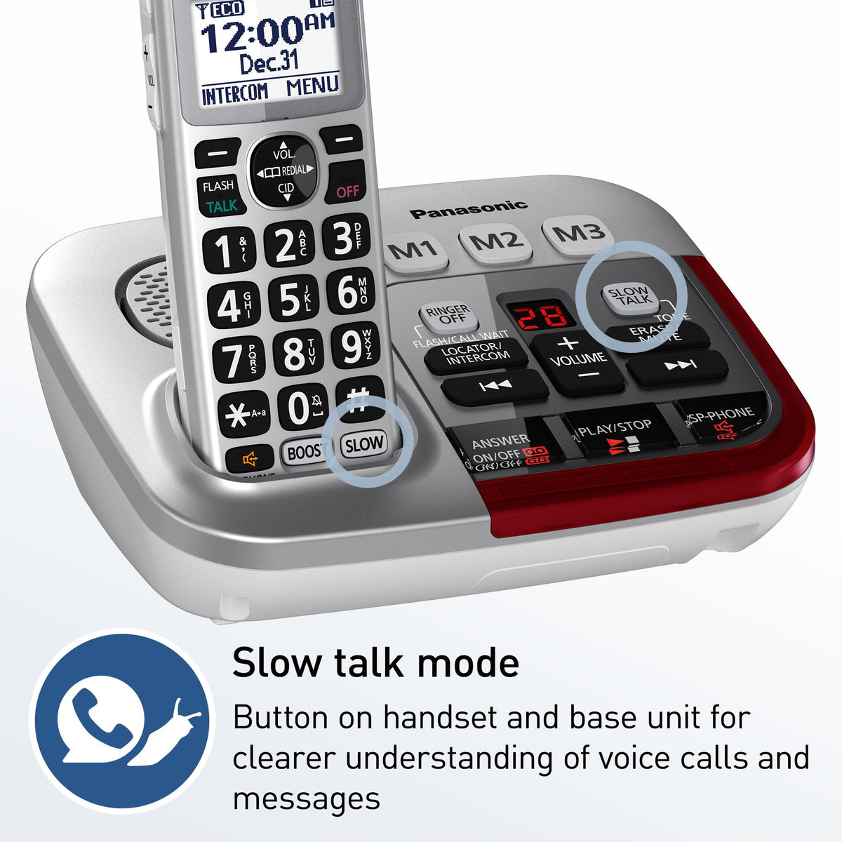 Amplified Cordless Phone with Slow Talk and Hearing Aid Compatibility Z693824
