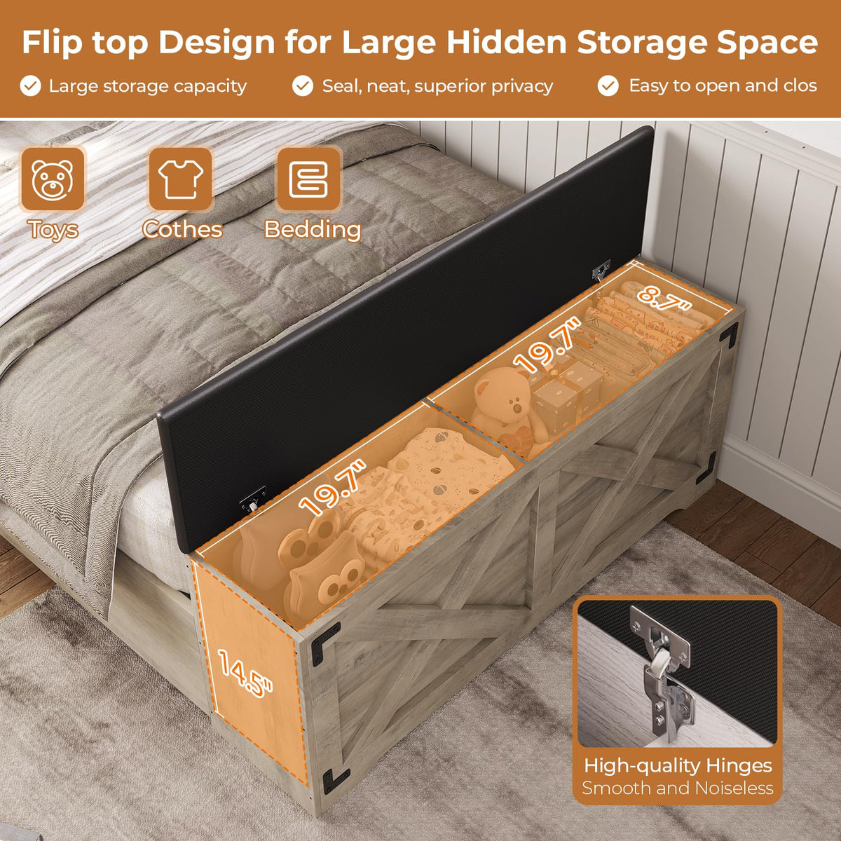 Oak Gray Wood Twin Size Bed Frame with Storage Headboard and Charging Station G498537