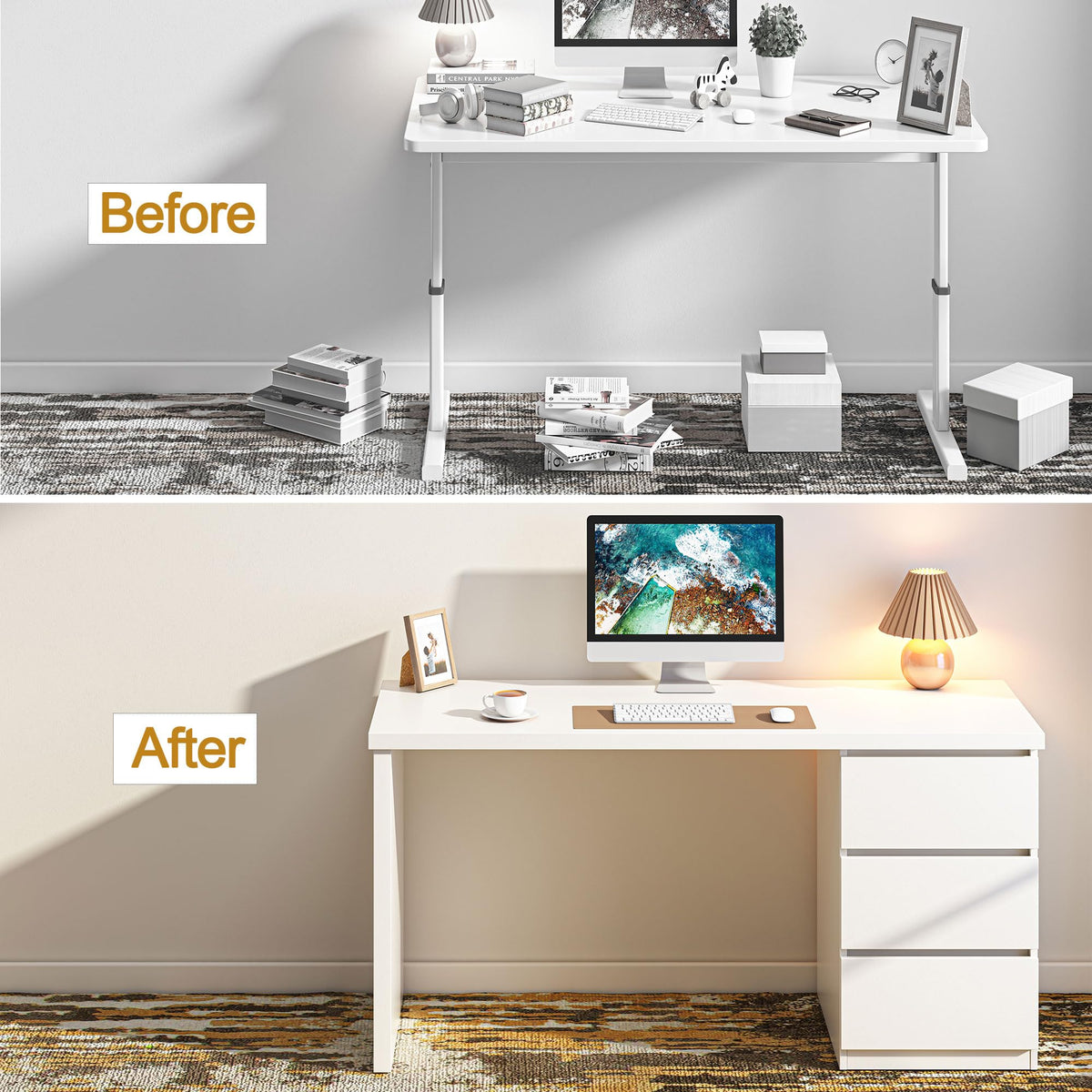 White Desk with Drawers C70906