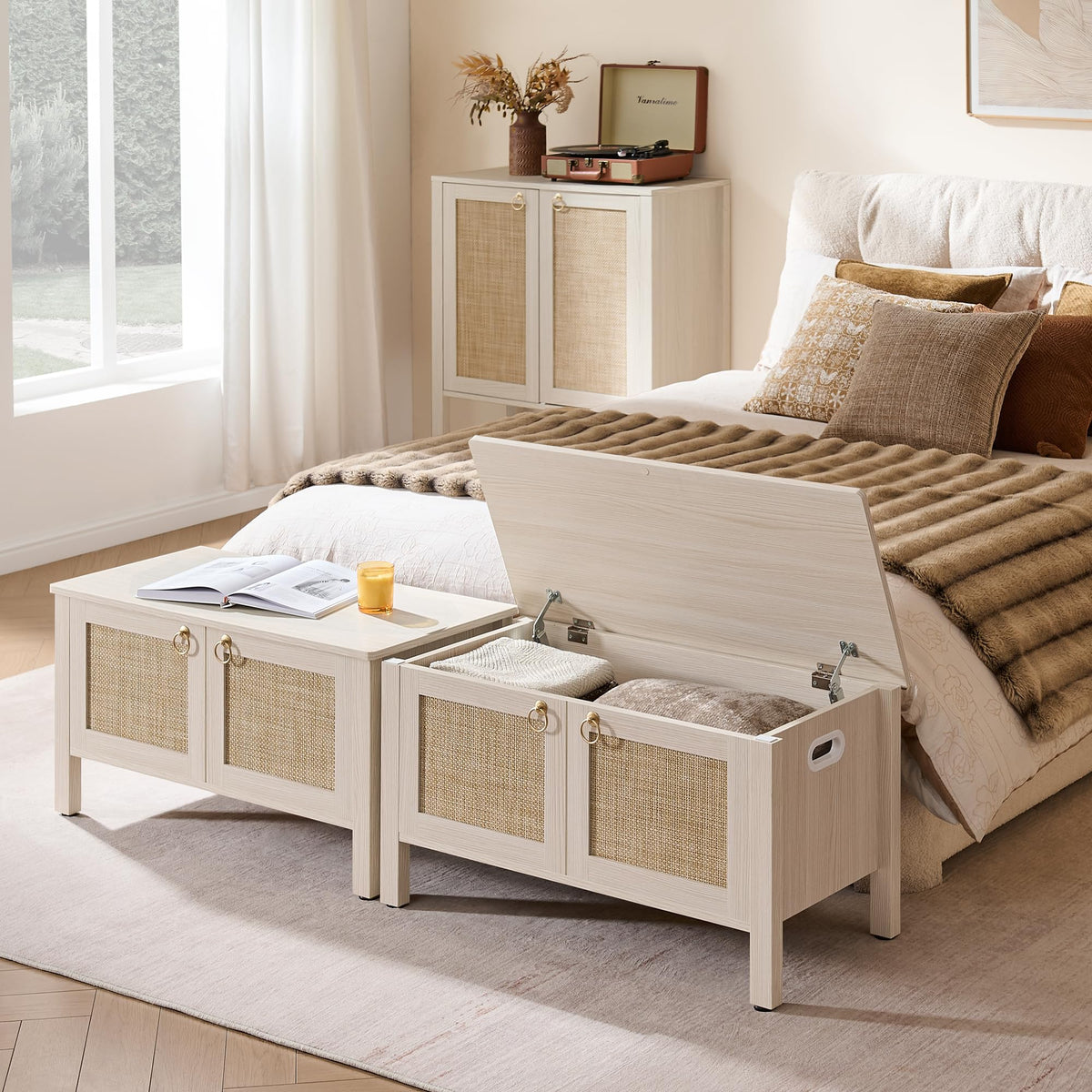 Rattan Storage Bench with 2 Safety Hinges Q1843