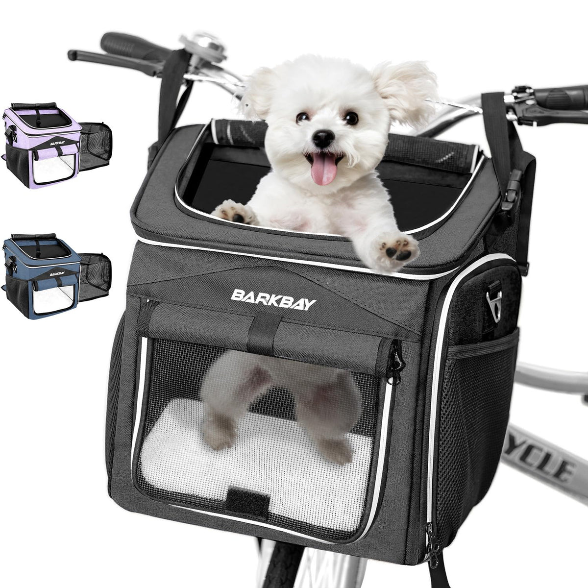 Foldable Soft-Sided Dog Bike Basket Carrier with 2 Open Doors E205429