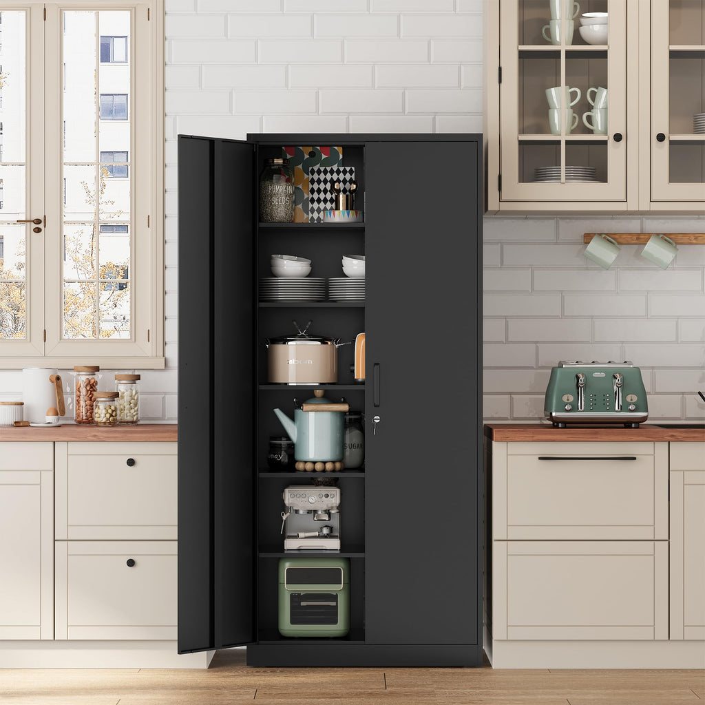 71” Tall Black Steel Storage Cabinet with Lockable Doors and Adjustable Shelves B586