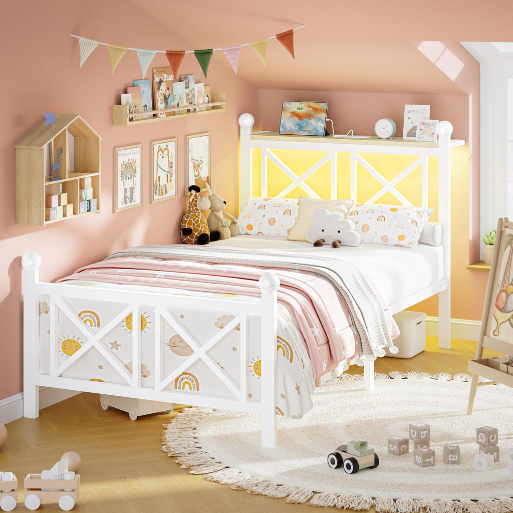 White Twin Bed Frame with Headboard and Footboard K480650
